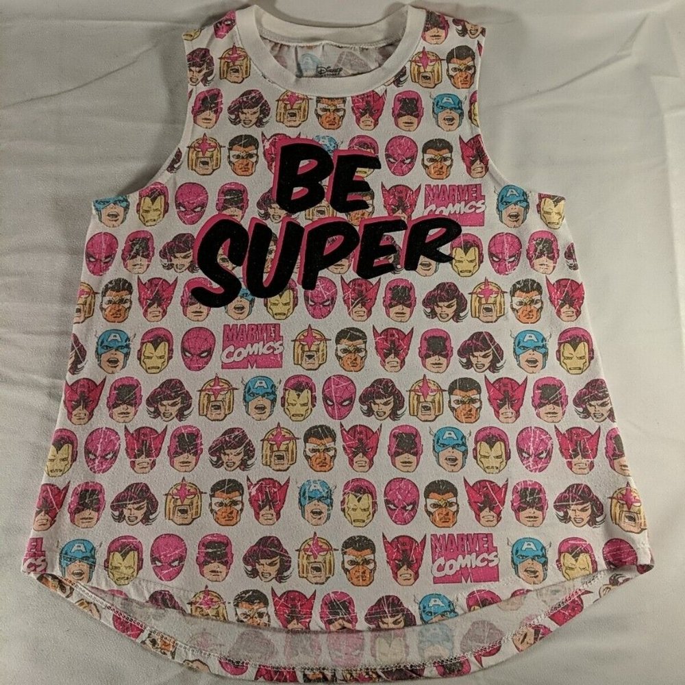 Disney Store Marvel Kids Be Super Girls Sparkly Tank Top Shirt Superheroes 11/12